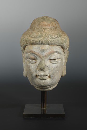 Lot 214 - A Chinese grey sandstone Head of Buddha