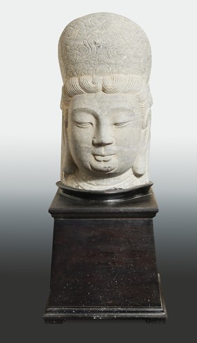 Lot 235 - A Chinese limestone head of Avalokiteshvara