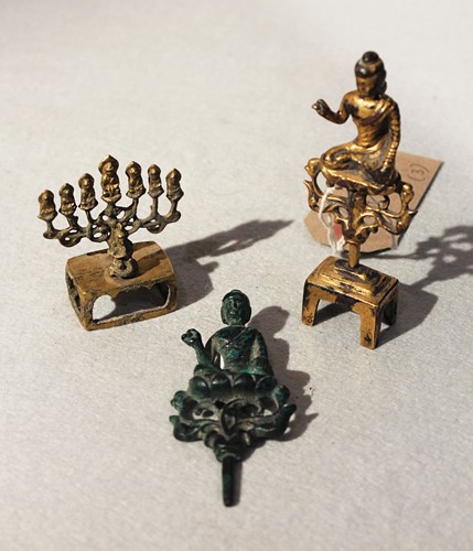 Lot 250 - Three Chinese small bronze and gilt bronze Buddhist figures, in Wei Dynasty style