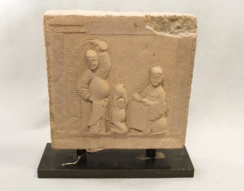 Lot 284 - A Chinese cream stone square panel/stele, in Northern Wei style