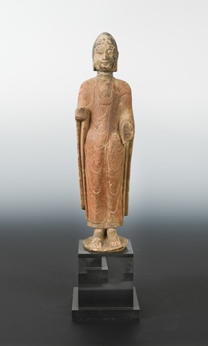 Lot 303 - A Chinese painted limestone standing figure of Buddha, in Northern Qi Dynasty style