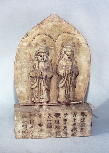 Lot 312 - A Chinese white marble double Bodhisattva stele, in Northern Wei/Qi Dynasty style