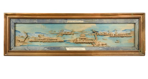 Lot 85 - A Chinese carved cork on silk panoramic...