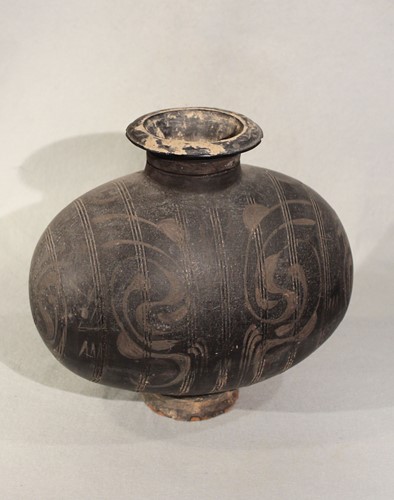 Lot 340 - Two Chinese painted pottery graduated 'cocoon' vases, probably Han Dynasty