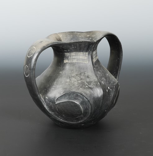 Lot 346 - A Chinese burnished black pottery two-handled vase, Sichuan type, perhaps Han Dynasty