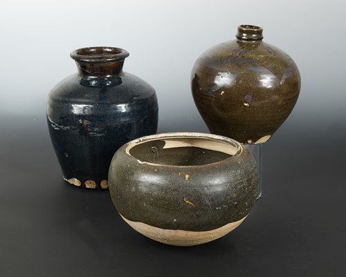 Lot 350 - A group of three Chinese pots, a black glazed vase, Henan type, Song style