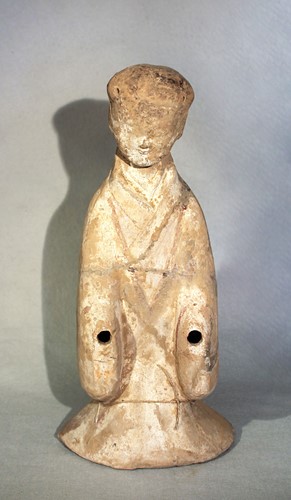 Lot 353 - A Chinese painted pottery standing lady tomb attendant, perhaps Han Dynasty