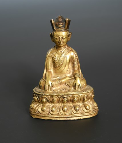 Lot 369 - A Tibetan gilt bronze figure of a Lama, perhaps Zangpo Gyeltsen, 18th/19th century