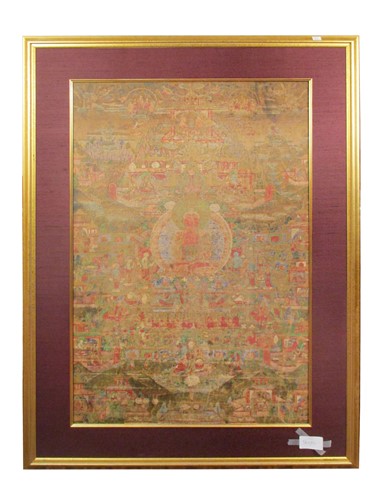 Lot 376 - A Tibetan large courtyard Thangka, 18th century