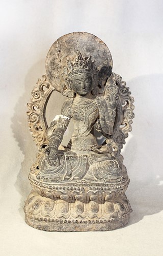 Lot 393 - A carved Grey Stone Tara in 16th century style,  Chinese in Nepalese taste