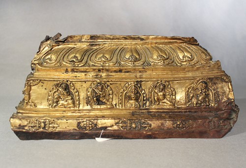 Lot 396 - A Tibetan gilt-copper lotus pedestal fragment in 14th century style, 19th/20th century