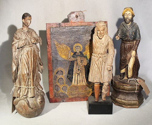 Lot 411 - A group of three Philippines carved wood figures of saints