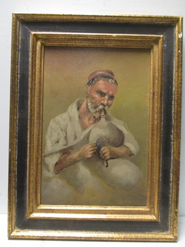 Lot 376 - An Eastern portrait of a man playing an...
