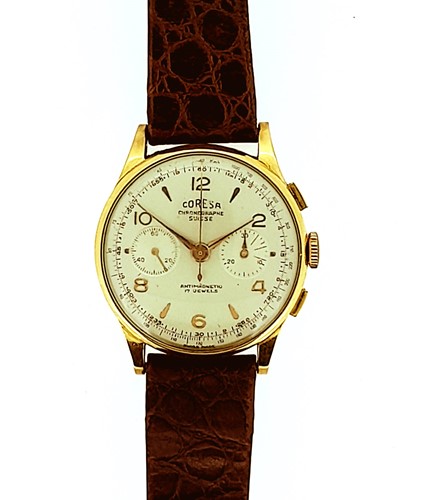 Lot 231 - Chronographe Suisse – A gentleman’s Swiss 18ct gold chronograph wristwatch