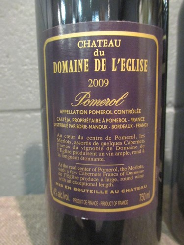 Lot 741 - Chateau du Domaine de L’Eglise, Pomerol 2009,...
