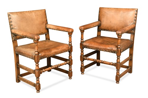 Lot 868 - A set of six oak joined dining chairs with two carvers, 17th century style