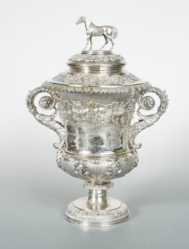 Lot 354 - 'The Stewards' Silver Cup' - A George IV silver horse-racing trophy cup and cover