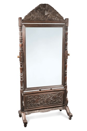 Lot 87 - Chinese hardwood cheval mirror, 19th century
