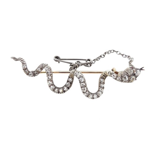 Lot 110 - A Victorian diamond set serpent brooch