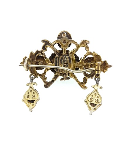 Lot 6 - Two 19th century Austro-Hungarian enamel and gemstone brooches