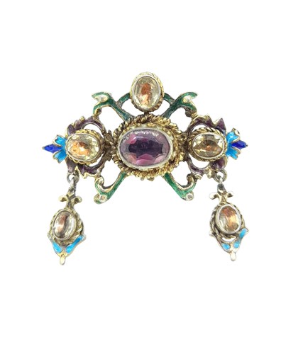 Lot 6 - Two 19th century Austro-Hungarian enamel and gemstone brooches
