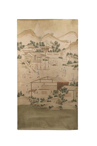 Lot 84 - Three Chinese painted wallpaper sections