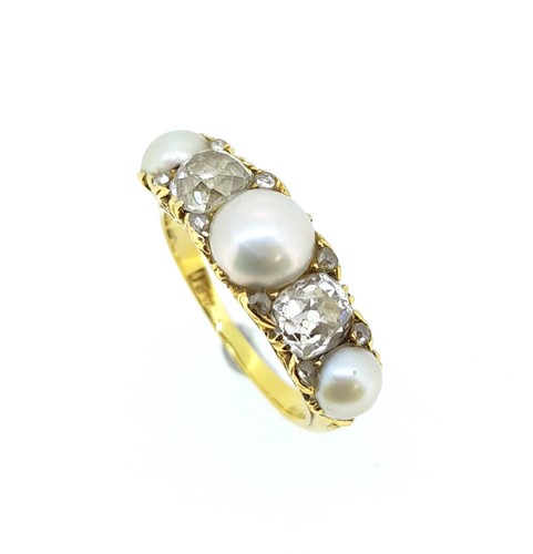Lot 128 - A Victorian pearl and diamond carved head half hoop ring