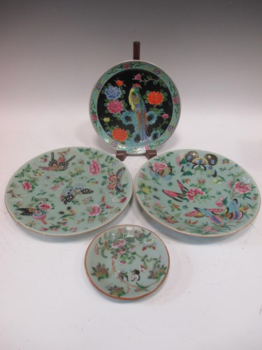 Lot 18 - A pair of Chinese plates, the mint green...