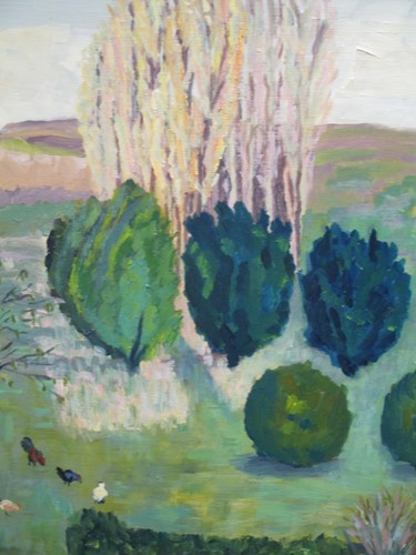 Lot 229 - Chickens grazing in field, signed lower left...