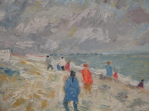 Lot 231 - Pauline Facer (20th C), Figures by the coast,...