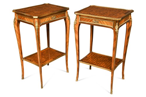 Lot 251 - A pair of Louis XV style parquetry side tables, English late 19th century