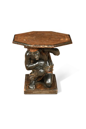Lot 206 - A 19th century Venetian ebonised fruitwood kneeling blackamoor stand