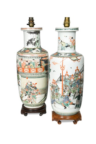 Lot 338 - Two similar Chinese porcelain famille verte vases