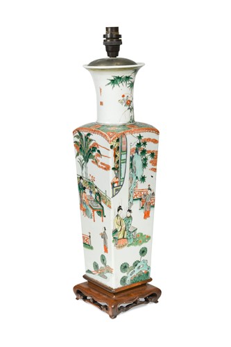 Lot 336 - A Chinese famille vert porcelain square section vase, 20th century