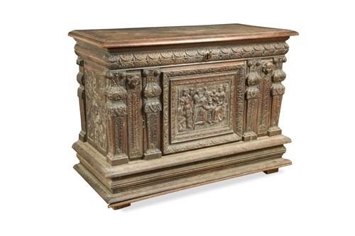 Lot 216 - A Flemish oak chest, 16th century style