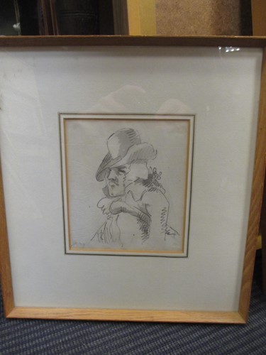 Lot 335 - Pen and ink wash of a gentleman, signed in...