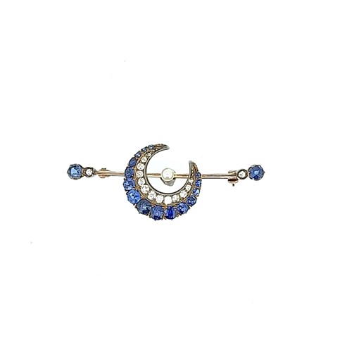 Lot 173 - A diamond and sapphire set bar and crescent brooch