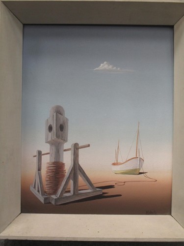 Lot 281 - Norman Black, Fishing boat and winch, acrylic...