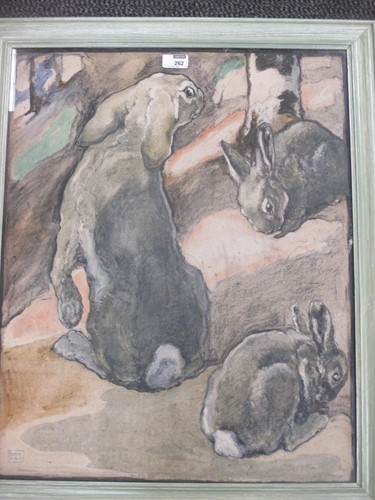 Lot 262 - John Edwin Noble, Rabbits, pastel and...