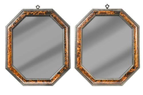 Lot 262 - A pair of Dutch octagonal tortoiseshell wall mirrors,  19th century