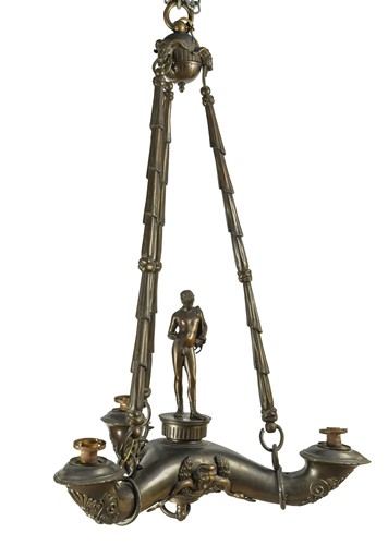 Lot 357 - A Colza type bronze ceiling light, early 20th century