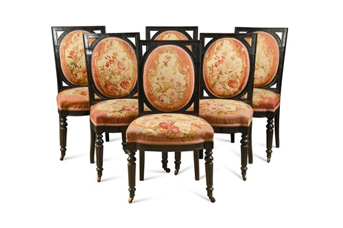 Lot 297 - A set of six French ebonised salon chairs, late 19th century