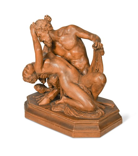 Lot 242 - Jean Jacques Pradier (French, 1790 - 1852), a terracotta group of Satyr and Bacchante
