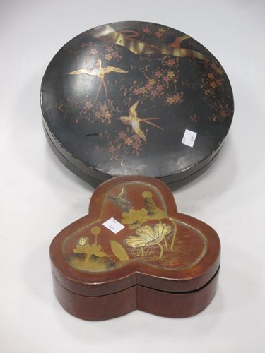 Lot 6 - Two Japanese lacquer boxes and a metal inlaid...