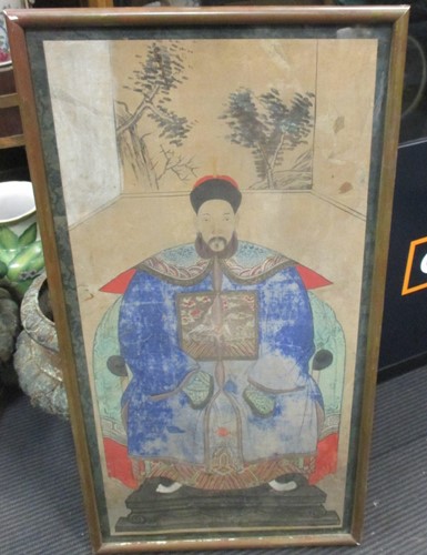 Lot 386 - A Chinese male ancestor portrait, 81 x 40cm