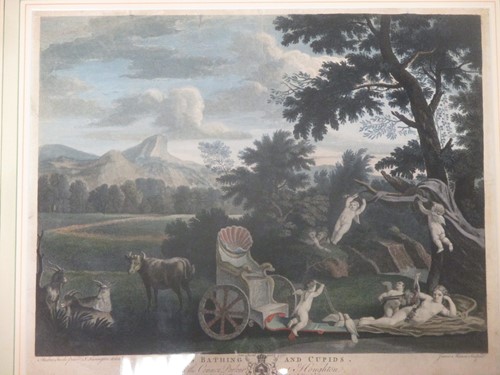 Lot 350 - An engraving showing Venus bathing and cupids,...