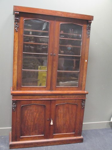 Lot 440 - A mahogany glazed top bookcase, 219 x 128x 38cm
