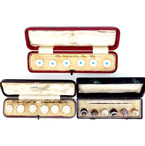 Lot 162 - A trio of dress stud sets, including agate and...
