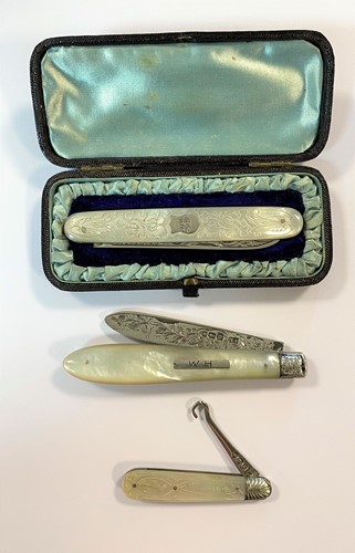 Lot 279 - A trio of silver and mother-of-pearl accoutrements