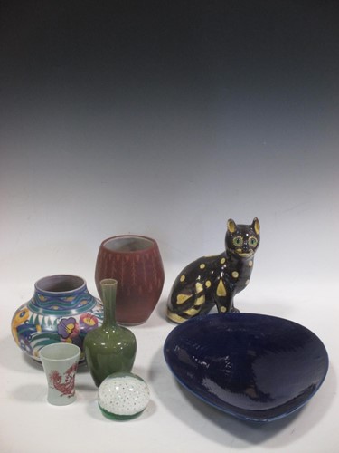 Lot 82 - A Mosanic cat, Rorstrand dish, Poole vase etc